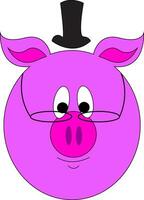 Pink pig with a high hat and round eyeglasses  vector illustration on white background