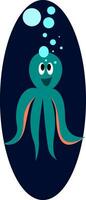 Blue happy octopus inside deep blue elipse vector illustration on white background