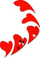 Smiling red hearts flying  vector illustration on white background