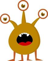 Suprised brown monster with three eyes and four legs vector illustration on white background