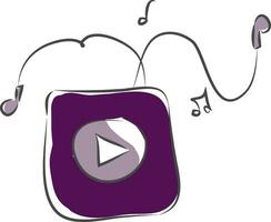 Purple MP3 player with earphones  vector illustration on white background