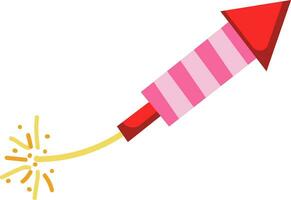 Red and pink striped firework rocket with a lit fuse  vector illustration on white background