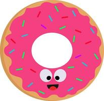 Vector illustration of a smiling pink donut with colorful sprinkles on white background