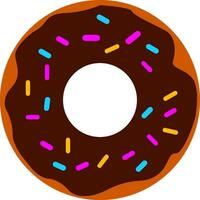 Vector illustration of a chocolate cream donut with colorful sprinkles on white background