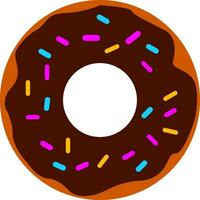 Vector illustration of a chocolate cream donut with colorful sprinkles on white background