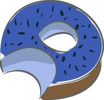 Vector illustration of a blue donut with bitemark on white background