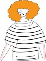 Abstract illustration of a girl with orange curly hair in black and white shirt  white background vector