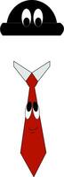Cartoon of a black hat looking down on a smiling red tie vector illustration on white background
