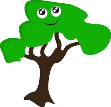 Tree with a face looking up  illustration  print  vector on white background