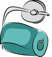 Toilet paper holder with blue paper roll vector illustration on white background