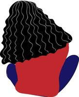 Back of a sitting girl with long curly hair  red sweater and blue pants   vector illustration on white background