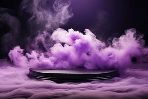 AI generated 3D podium in clouds of purple smoke. Generated by artificial intelligence photo