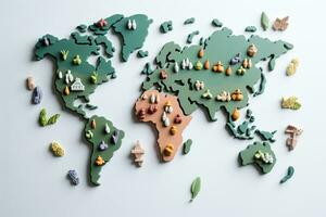 AI generated World map made of painted wood. Crafts, hobby. photo