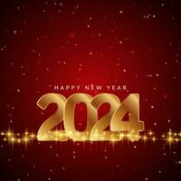 Happy new year 2024 stylish greeting red glossy card design vector