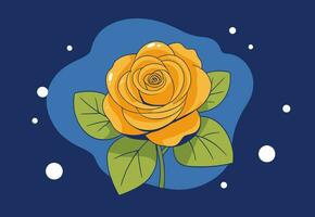 Yellow rose on blue background, vector illustration.