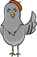 Angry pigeon with red beret  illustration  color  vector on white background