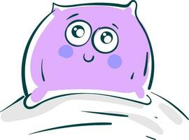 Vector illustration of a violet smiling cute pillow on white background