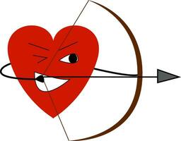 The happy heart with the bow and arrow vector or color illustration