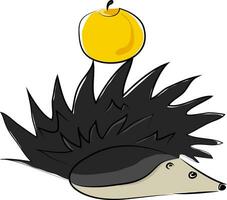 The hedgehog and the yellow apple vector or color illustration