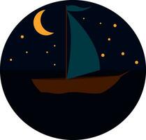 Sailing boat in the night  illustration  print  vector on white background