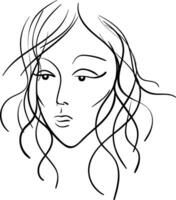 Sketch of the face of a beautiful woman in black vector or color illustration