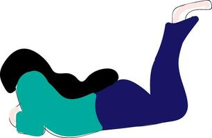 Abstract vector illustration of a girl in blue pants and turquoise sweater laying  white background