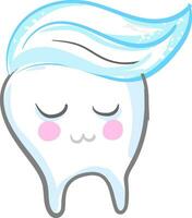 Toothpaste applied on a smiling tooth vector or color illustration