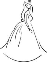 Line art of a bride walking vector or color illustration