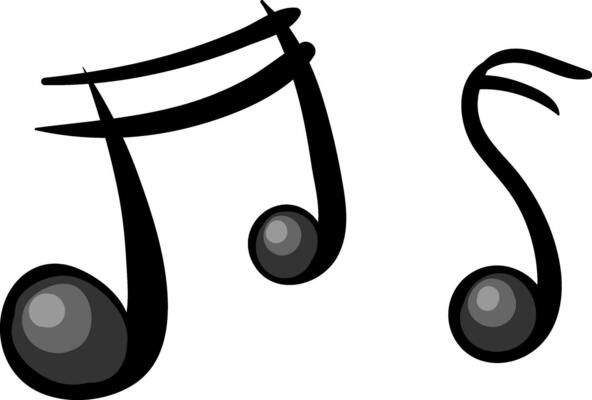 Two cartoon musical notes in black color vector or color illustration