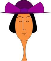 un dama con corto negro pelo vistiendo un grande sombrero mira linda vector o color ilustración