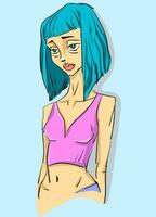 A girl with blue colored hair looks beautiful vector or color illustration