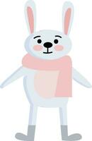 dibujos animados de un linda pequeño Conejo en invierno ropa sonriente vector o color ilustración