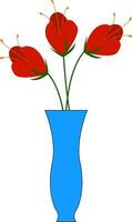 Tres rojo flores en un azul florero vector ilustración en blanco antecedentes