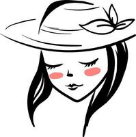 Silhouette of a girl wearing a hat vector or color illustration