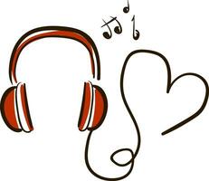 Headphone the way to the heart through music vector or color illustration