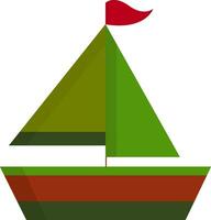 A small green and red sailboat vector or color illustration