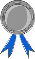 A silver cartoon medal with two blue ribbons vector or color illustration