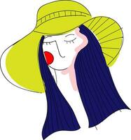 Abstract portrait of a girl with blue hair and yellow hat   vector illustration on white background