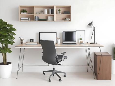 AI generated Workspace Photo office desk with two computers on table with report papers ai generated