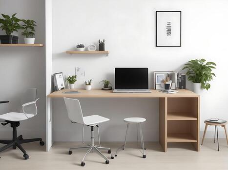 AI generated Workspace Photo office desk with two computers on table with report papers ai generated