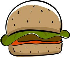 A big brown chicken burger vector or color illustration