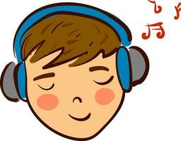 Clipart of a boy listening to music vector or color illustration