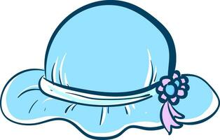 A blue women's hat with pink flowers looks beautiful vector or color illustration