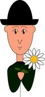 A boy in black holding a flower vector or color illustration