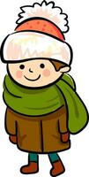 A little boy in winter clothes vector or color illustration