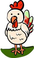 Little chicken with colorful tail feathers looks cute vector or color illustration