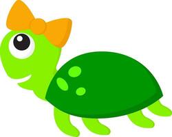 A female turtle with a bow on its head looks cute vector or color illustration