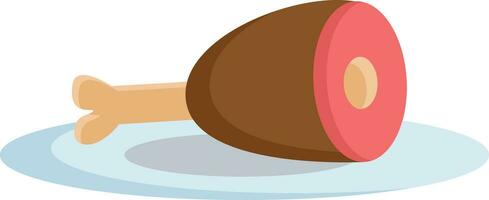 A large piece of cooked meat served on a plate vector or color illustration