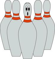 A set of five grey-colored bowling pins vector or color illustration