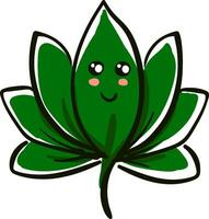 Cannabis leaf with face hand drawn design, illustration, vector on white background.